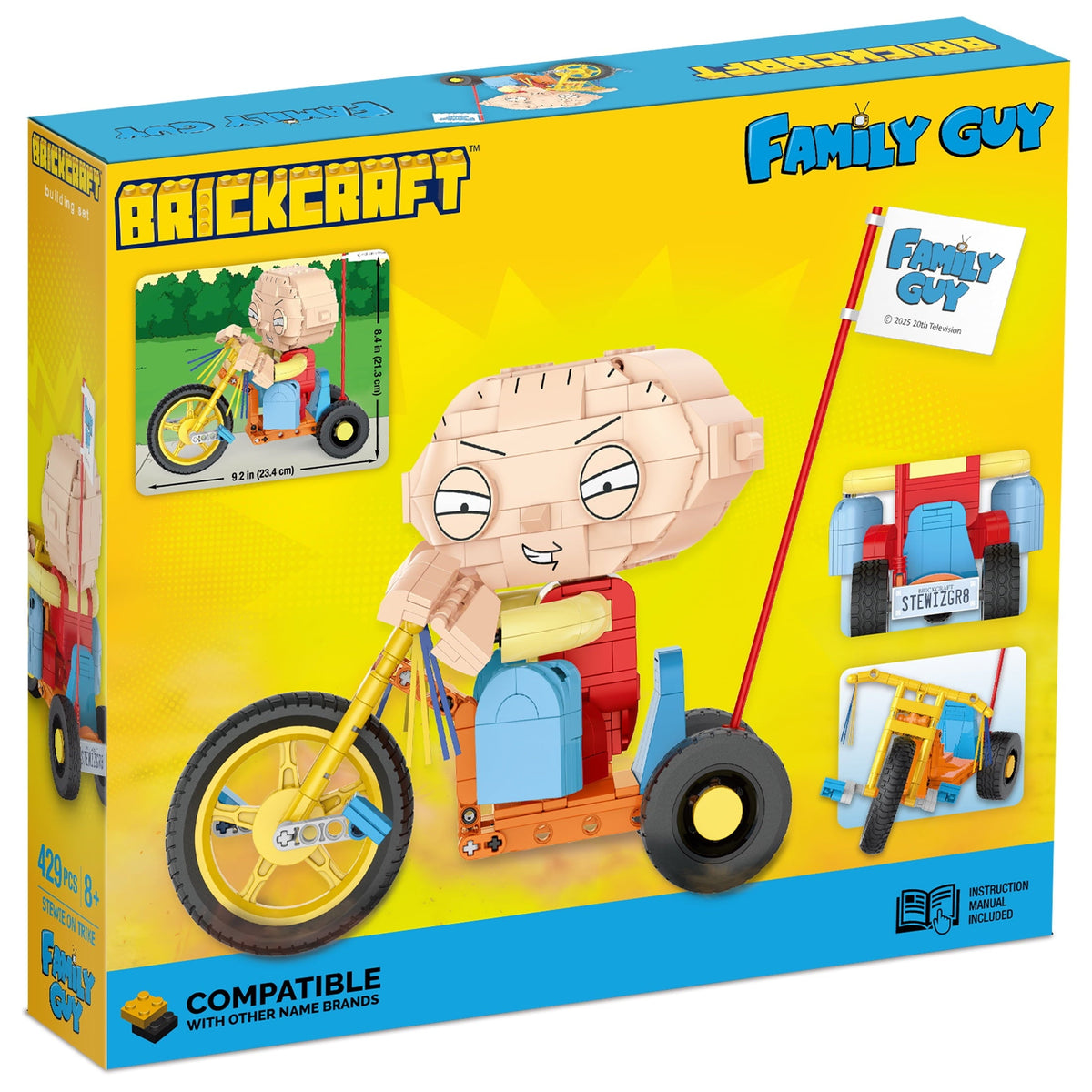 Brickcraft Family Guy Stewie on Trike Building Kit (429-Plastic Piece Set), Family Guy Collectible, TV Show Memorabilia, Gift For Fans Ages 8+