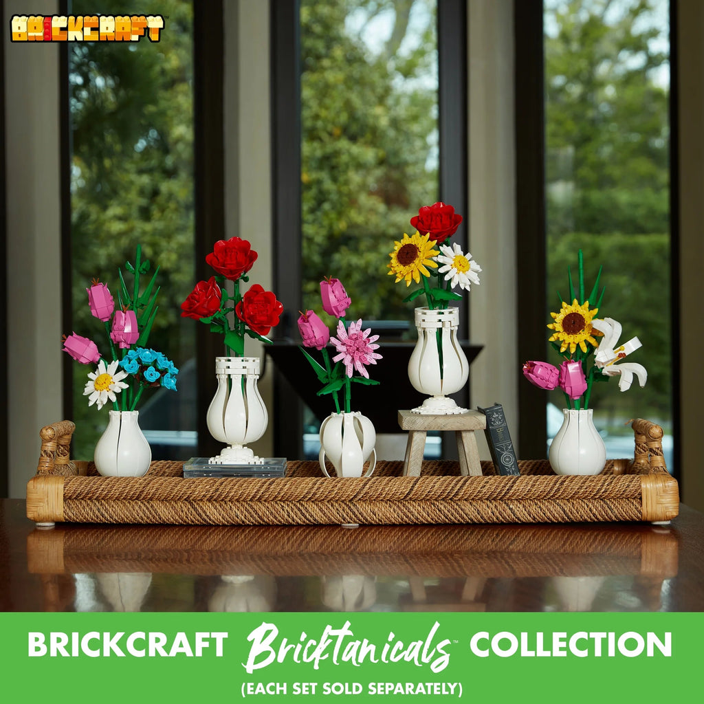 Brickcraft Bricktanicals Vase 3 In 1 Building Kit (70-Piece Set), Nostalgic Floral Décor Display