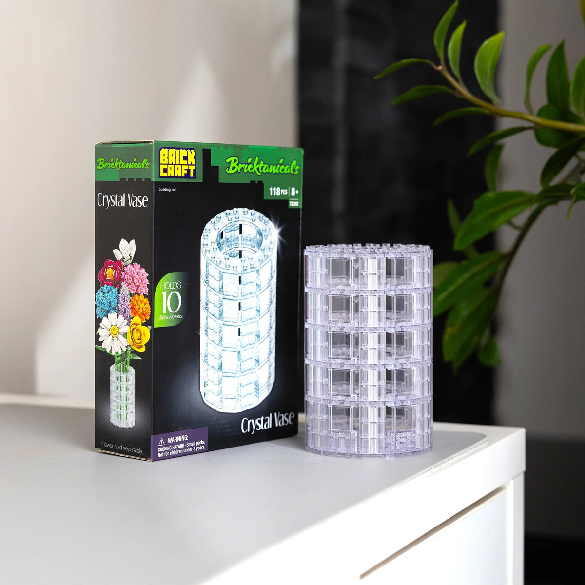 Brickcraft Crystal Vase Building Kit (118-Piece Set), Bricktanicals Collection, Clear Display Vase for Brick Flowers