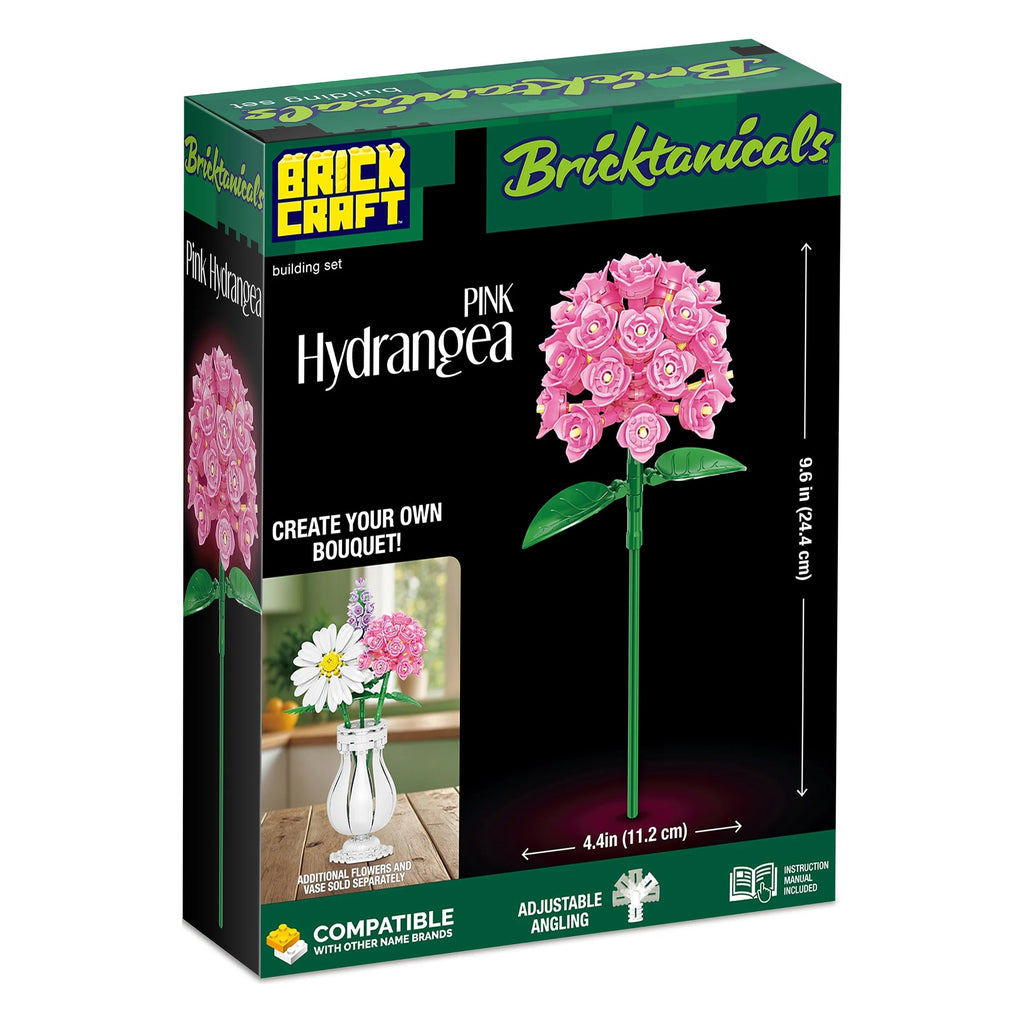 Brickcraft Pink Hydrangea Building Kit (121-Piece Set), Bricktanicals a Fux Flowers, Elegant Floral Display, Perfect for Gifting or Home Décor