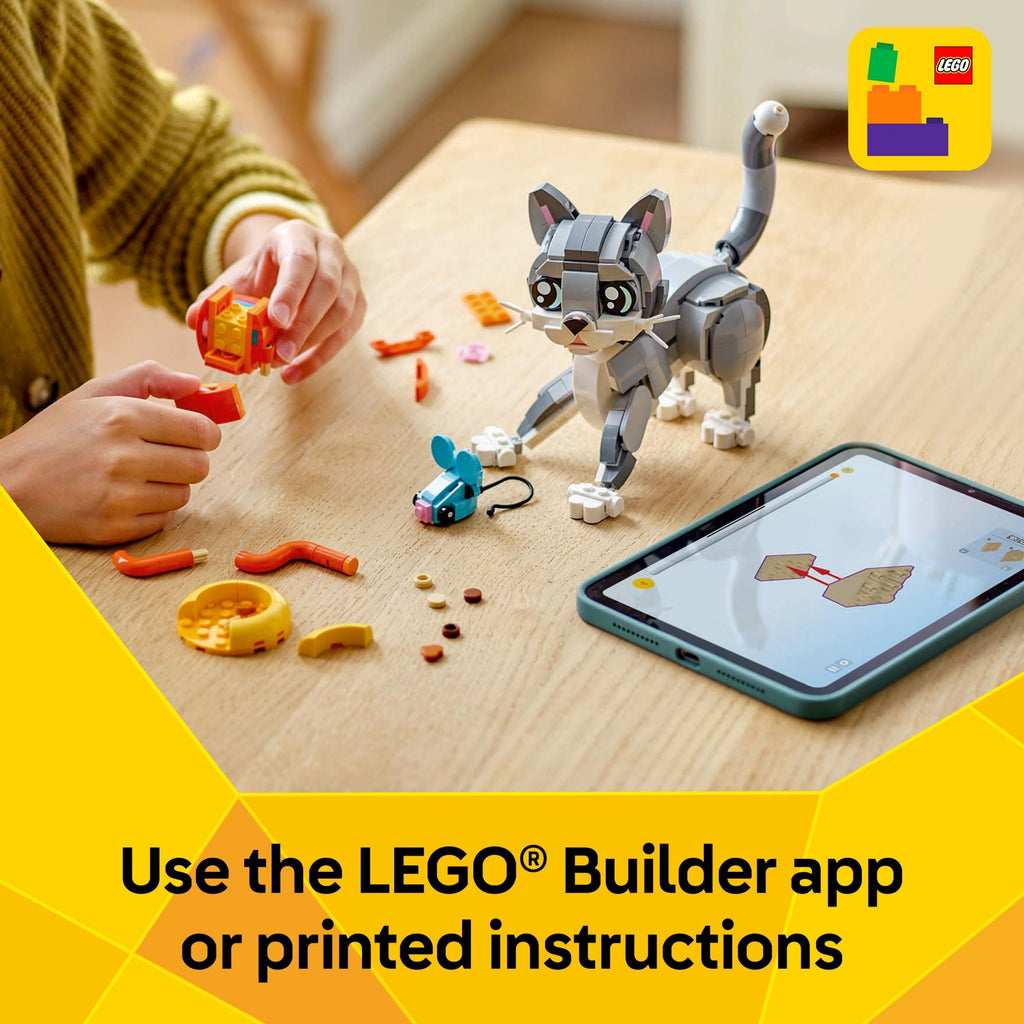 LEGO Creator 3in1 Playful Cat Toy - Building Toys W/ 3 Building Options, Cat, Dog, or Pigeon - Animal Figures for Kids, Girls & Boys, Ages 8+ - Gift Ideas for Birthday - 31163