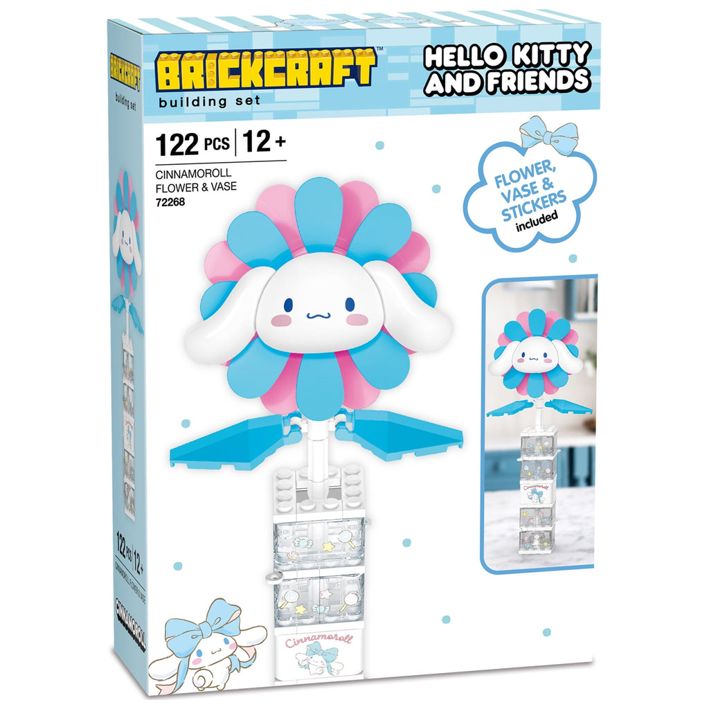 Brickcraft Cinnamoroll Flower & Vase (122 plastic pcs) â€?Sanrio Building Kit, Floral Décor & Modular Bouquet for Cute Home Display for Him or Her