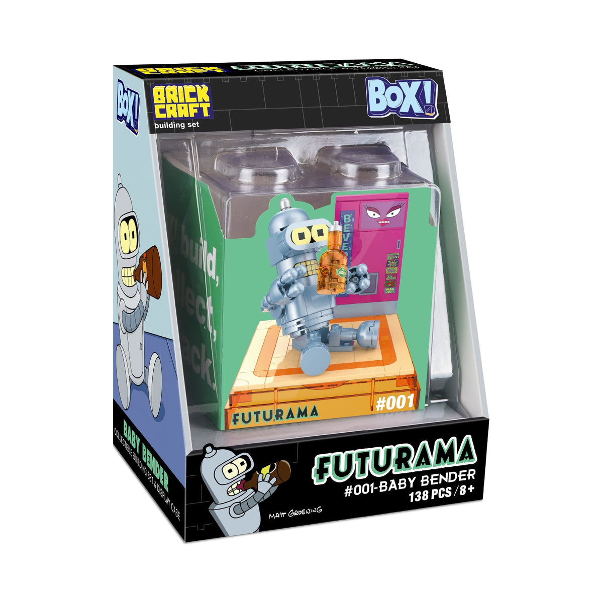 Brickcraft Futurama Baby Bender Box! Collectible Building Kit (138-Piece Set), Futurama Display Cube, Retro TV Collectible Gift for Fans Ages 8+