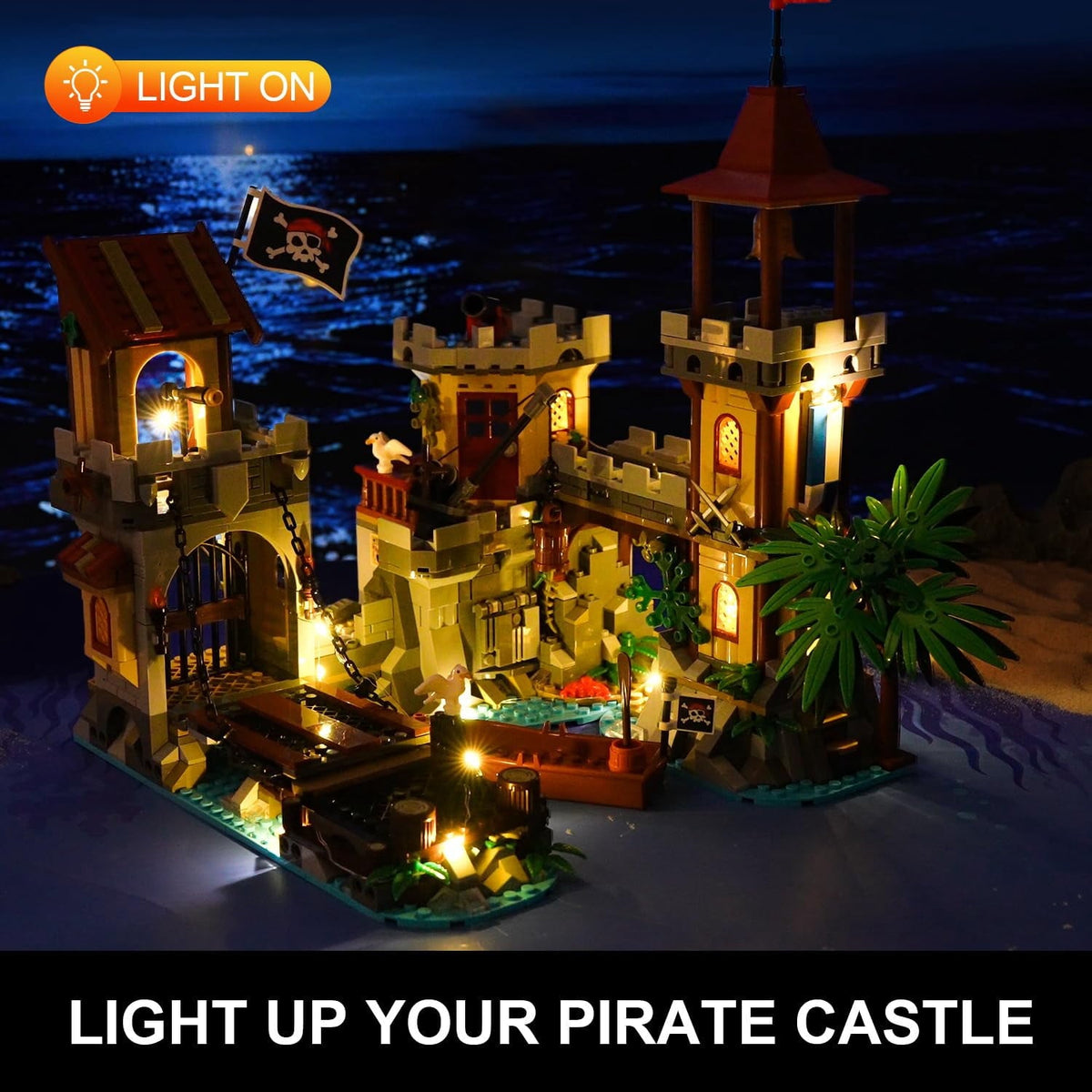 INSOON 1502-Piece Pirate Castle Building Set with LED Lights & 3 Modes, Transformable Ship Bay Model for Adults, Teens & Kids 10+