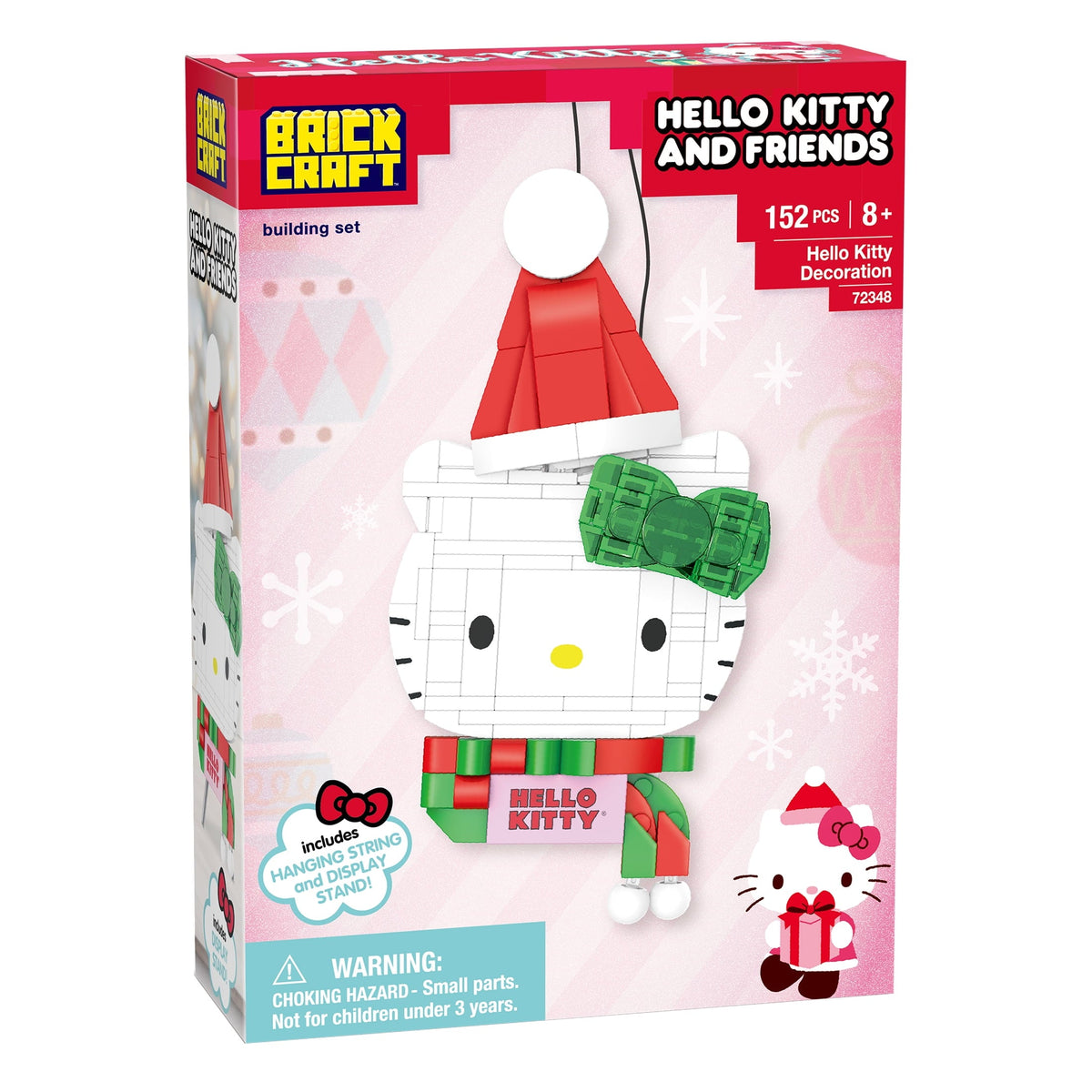 Brickcraft Hello Kitty Decoration Building Kit (152- Plastic Piece Set), Holiday Hello Kitty Brick Display, Collectible Sanrio Decoration with Stand